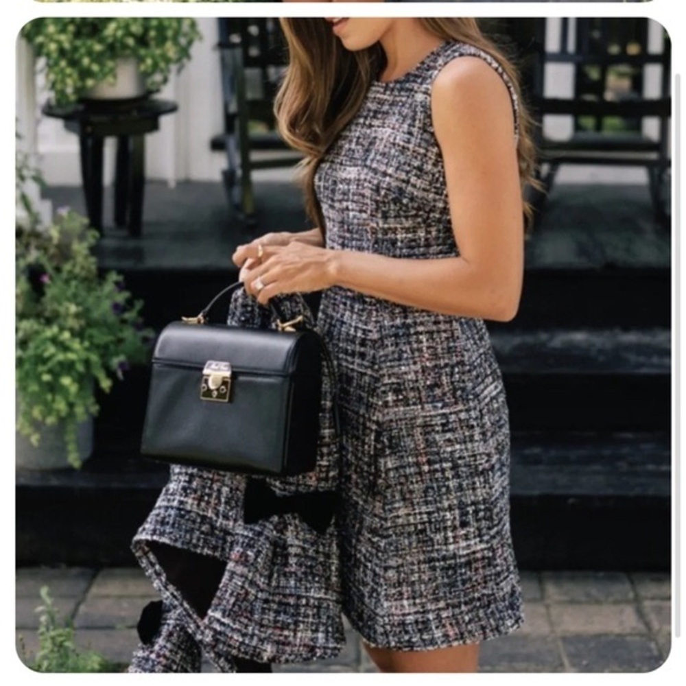 GAL MEETS GLAM Collection Katherine Black Pink Tweed Dress with pockets